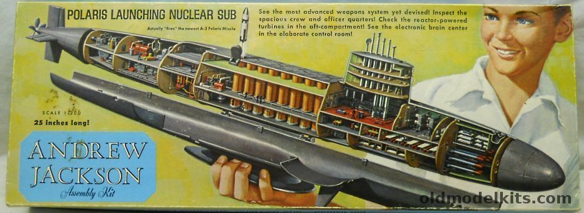 Renwal 1/200 SSBN Andrew Jackson Polaris Ballistic Missile Submarine with Full Interior, 654-349 plastic model kit